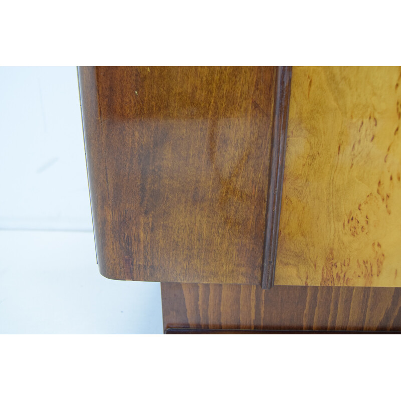 Pair of mid-century wood and glass night stands, Czechoslovakia 1950s