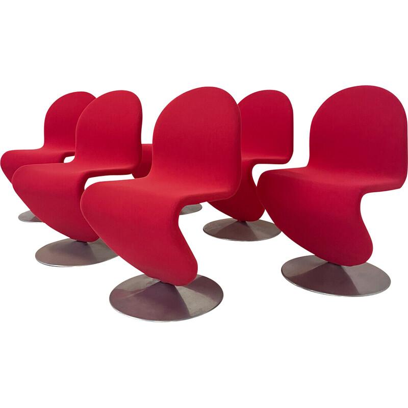 Set van 6 rode System 123 stoelen van Verner Panton, Denemarken 1973.