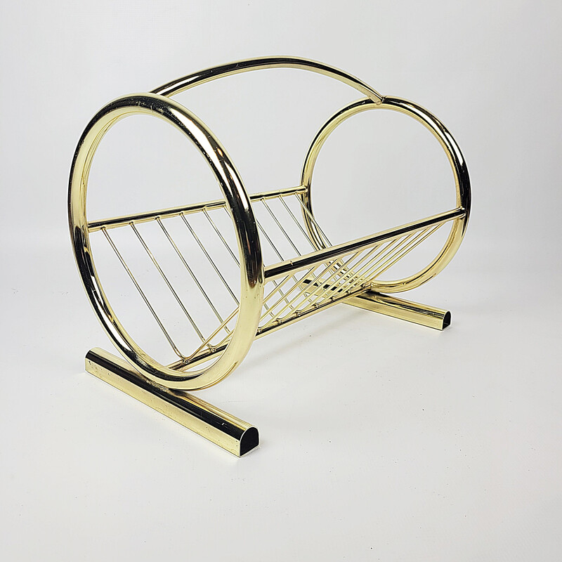 Vintage gold-colored magazine rack, 1980s