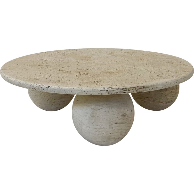 Table basse ronde vintage en travertin, Italie