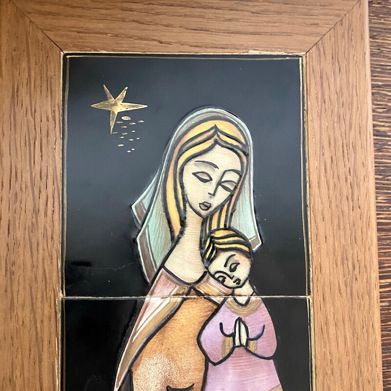 Azulejo religioso vintage "Madonna and Child" de Mcm, 1970