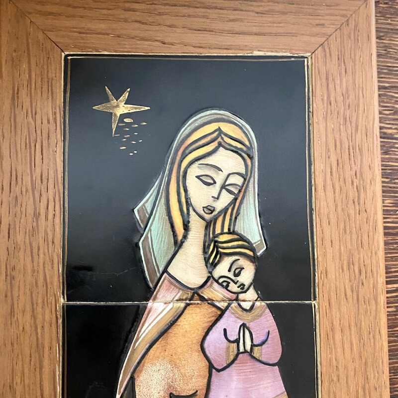 Vintage religious tile "Madonna and Child" by Mcm, 1970