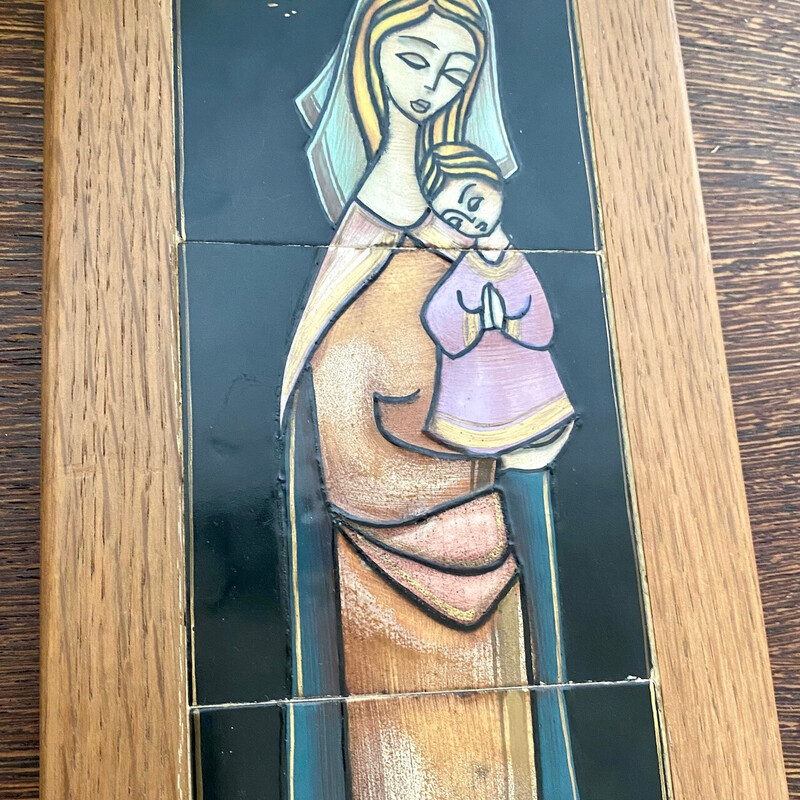 Vintage religious tile "Madonna and Child" by Mcm, 1970