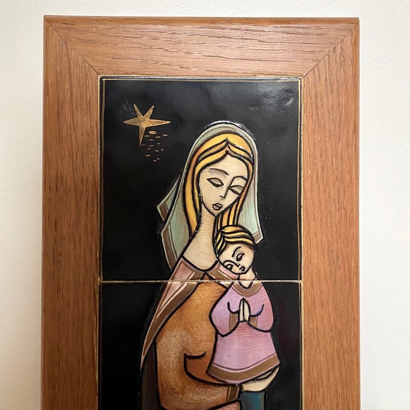 Vintage religious tile "Madonna and Child" by Mcm, 1970