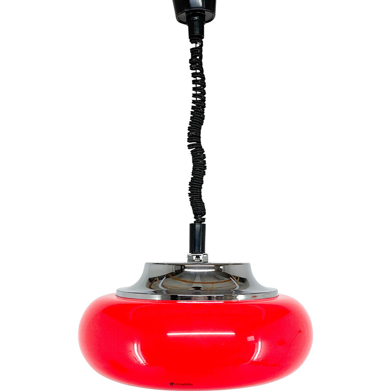 Mid century rode hanglamp van Harvey Guzzini voor Meblo, Italië 1970