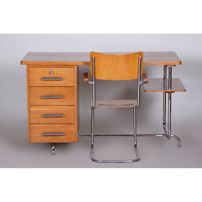Vintage Bauhaus oakwood writing desk by Jindrich Halabala for Up Zavody, Czechia 1930s