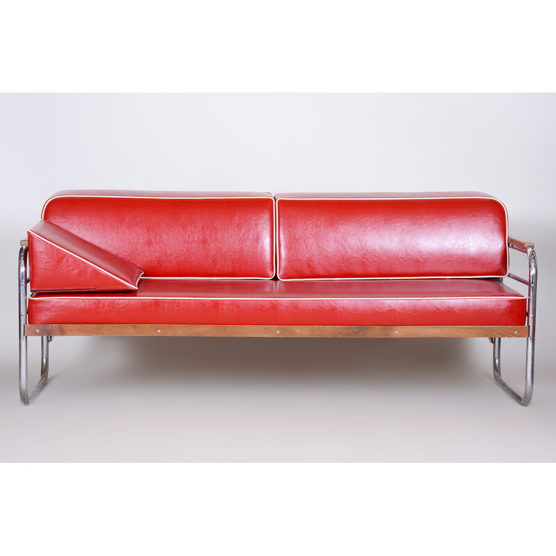 Vintage red leather Bauhaus sofa by Thonet, 1930s