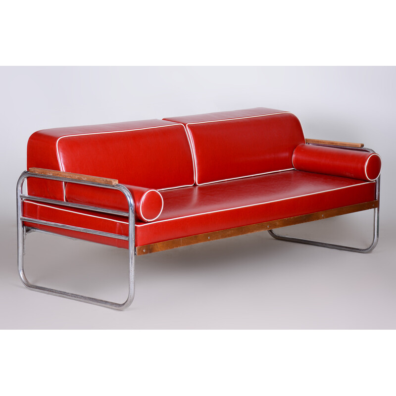 Vintage red leather Bauhaus sofa by Thonet, 1930s
