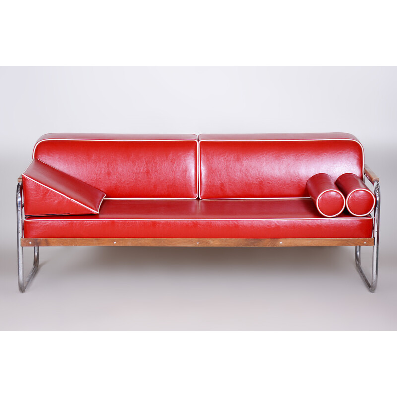 Vintage red leather Bauhaus sofa by Thonet, 1930s