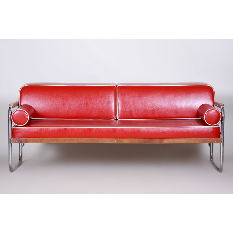 Canapé Bauhaus vintage en cuir rouge par Thonet, 1930