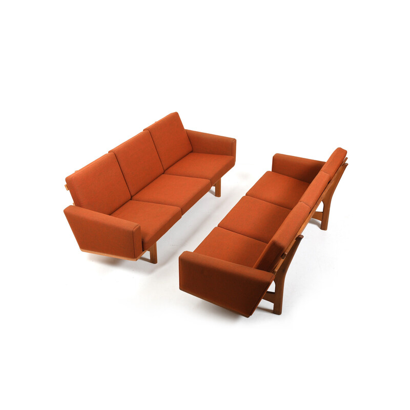 Pair of vintage Ge-236/3 sofas in oakwood by Hans J. Wegner for Getama, 1960s