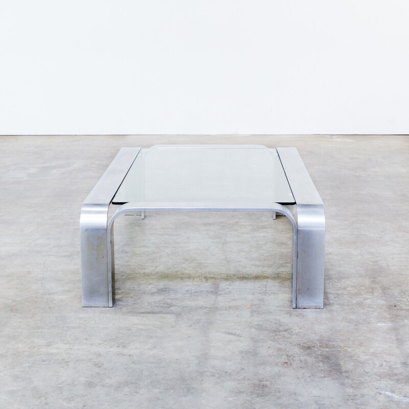 Table basse en aluminium et en verre - 1990