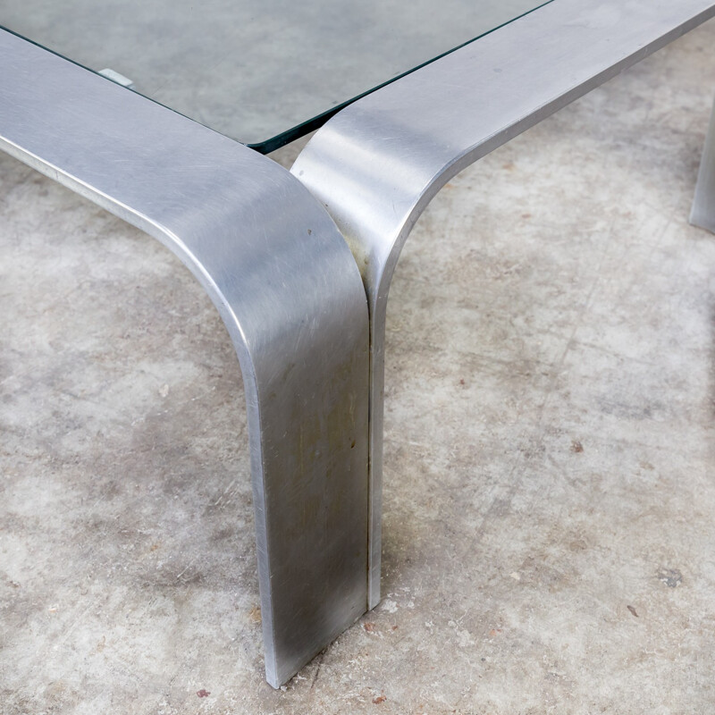 Table basse en aluminium et en verre - 1990