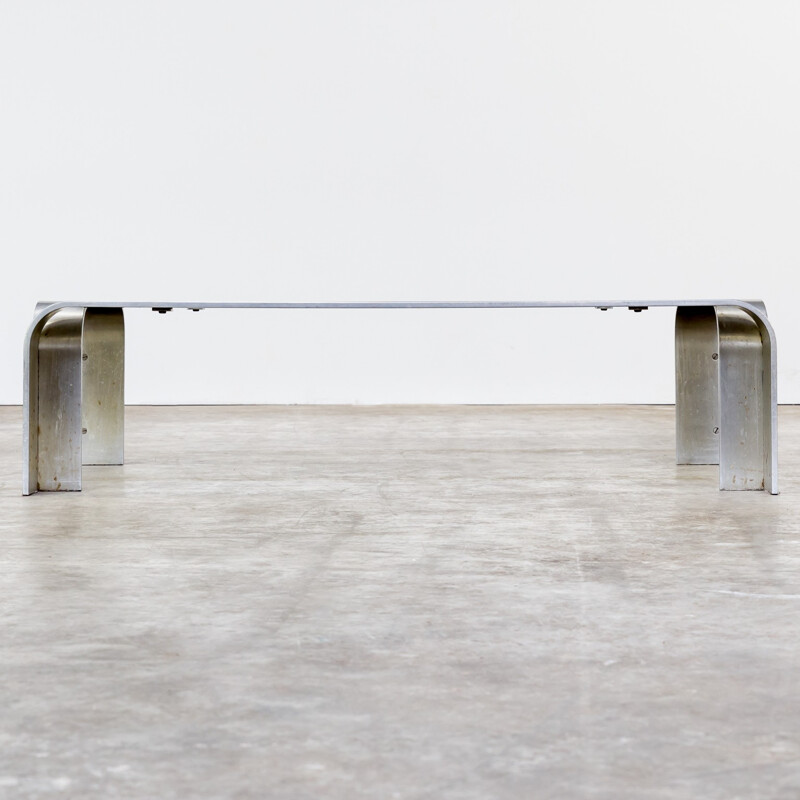 Coffee table in aluminium and glass - 1990s
