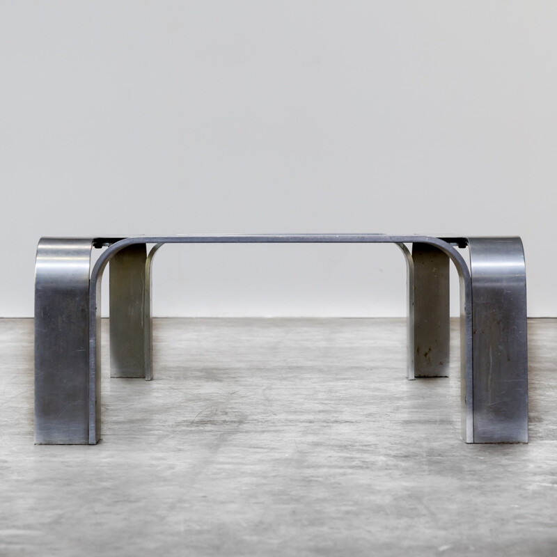Coffee table in aluminium and glass - 1990s