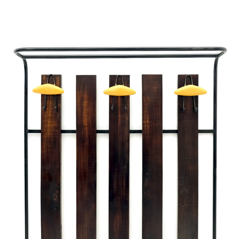 Vintage metal and wood coat rack, 1960s