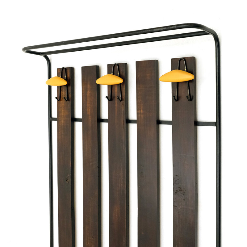 Porte-manteau vintage en métal et bois, 1960