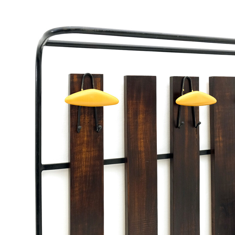 Vintage metal and wood coat rack, 1960s