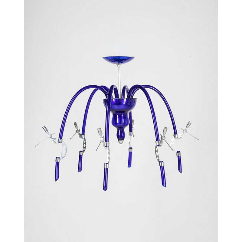 Vintage chandelier in blue Murano glass by Vistosi, 1980s