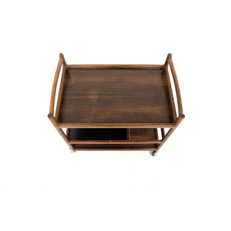 Vintage rolling serving table in rosewood by Johannes Andersen Silkeborg, Denmark 1960