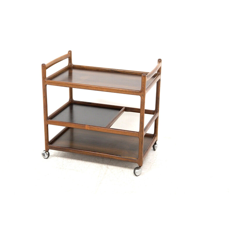 Vintage rolling serving table in rosewood by Johannes Andersen Silkeborg, Denmark 1960