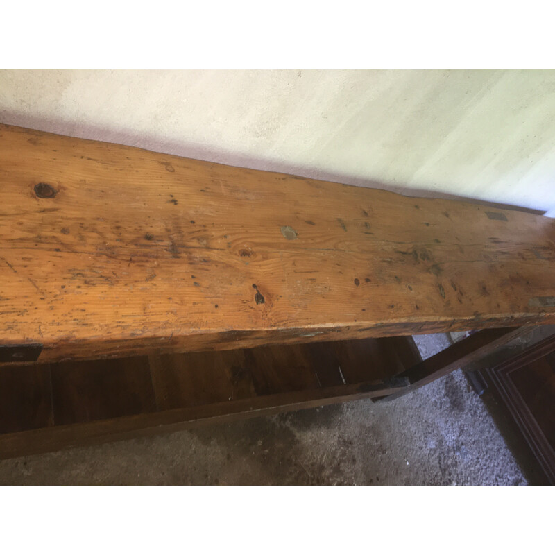 Varnished vintage carpenter's bench