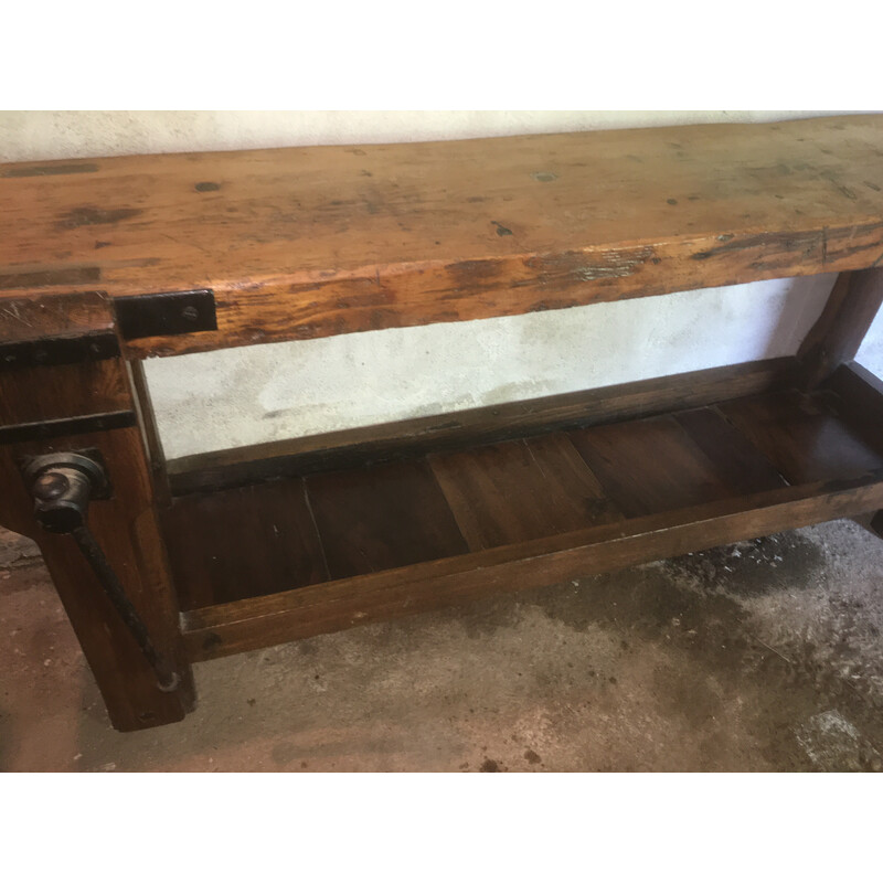 Varnished vintage carpenter's bench