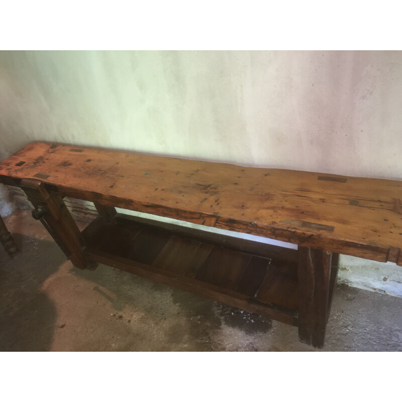 Varnished vintage carpenter's bench