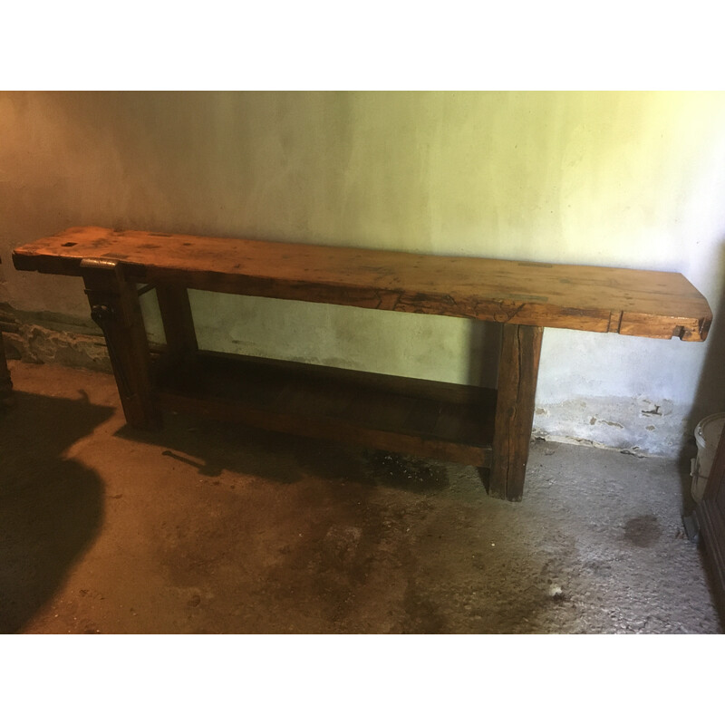 Varnished vintage carpenter's bench