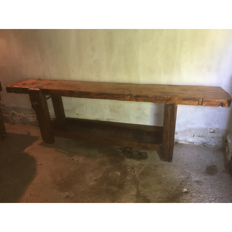 Varnished vintage carpenter's bench