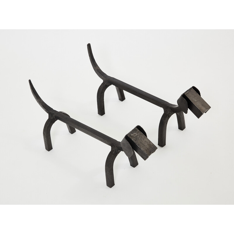 Par de andirões de ferro forjado por Edouard Schenck, 1950