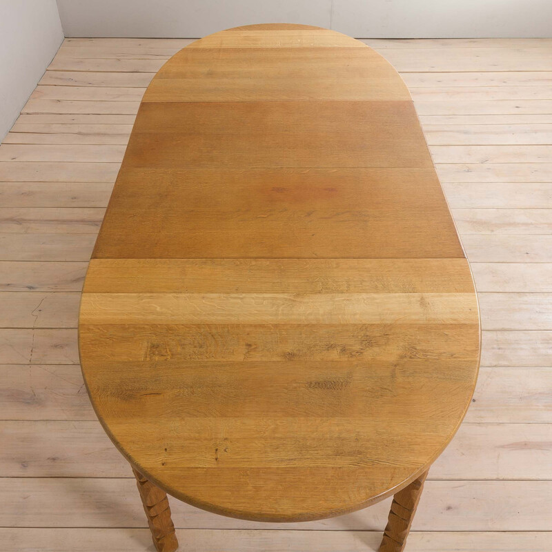 Vintage oval solid oakwood dining table with 2 extensions by H. Kjaernulf, 1960s