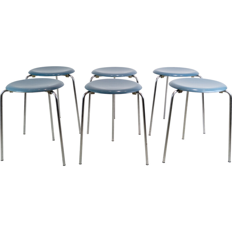 Set of 6 vintage Dot stools model 3170 by Arne Jacobsen for Fritz Hansen, 1974