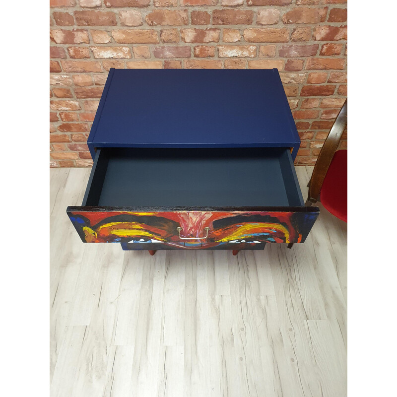 Polish vintage navy blue chest of drawers, 1960s
