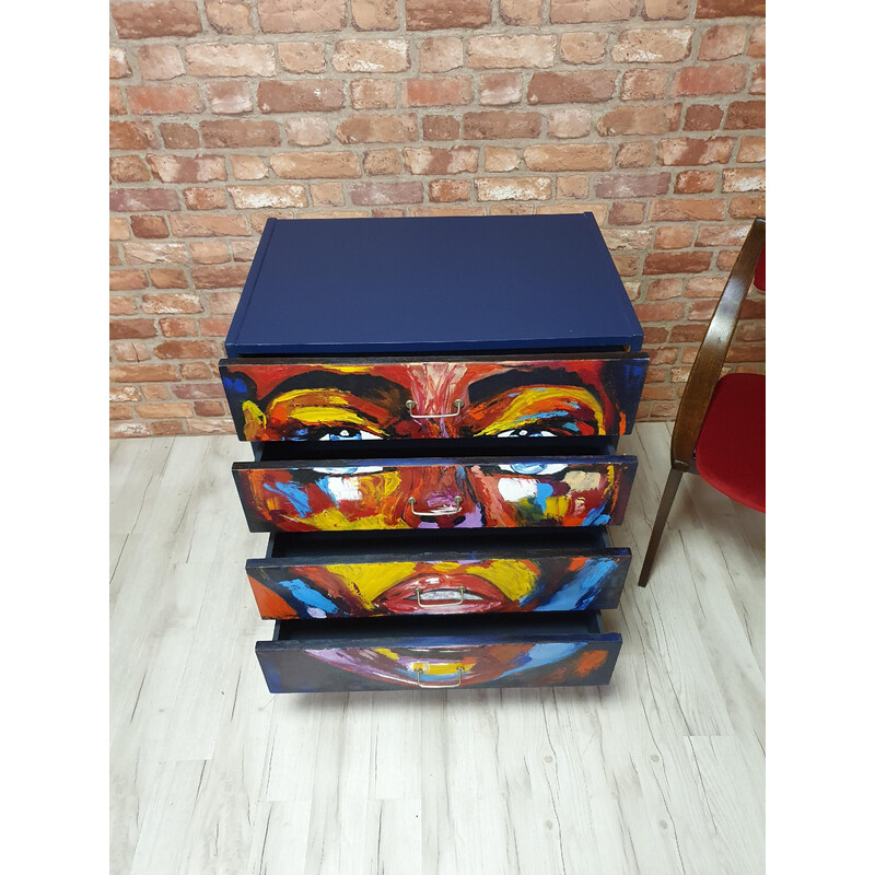 Polish vintage navy blue chest of drawers, 1960s