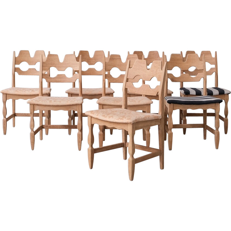 Set di 8 sedie da pranzo in legno di quercia Razor di Henning Kjaernulf, 1960, Danimarca, metà del secolo scorso
