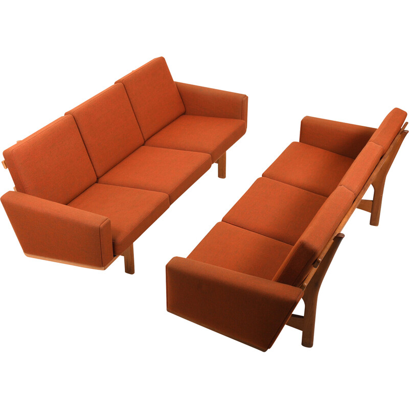 Pair of vintage Ge-236/3 sofas in oakwood by Hans J. Wegner for Getama, 1960s