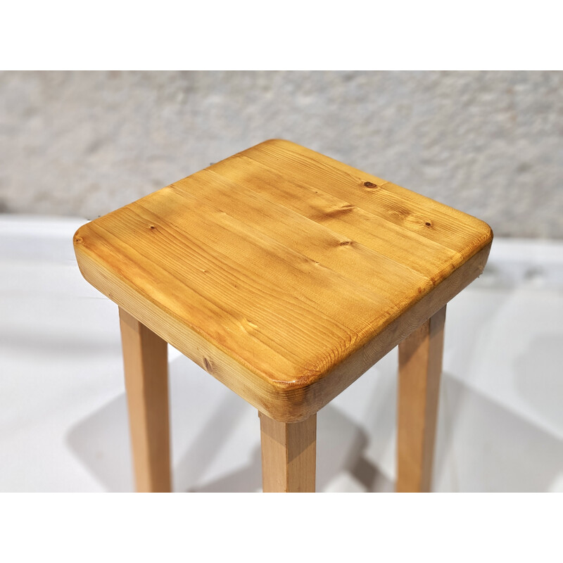 Vintage stool in pine wood, Charlotte Perriand selection for Les Arcs