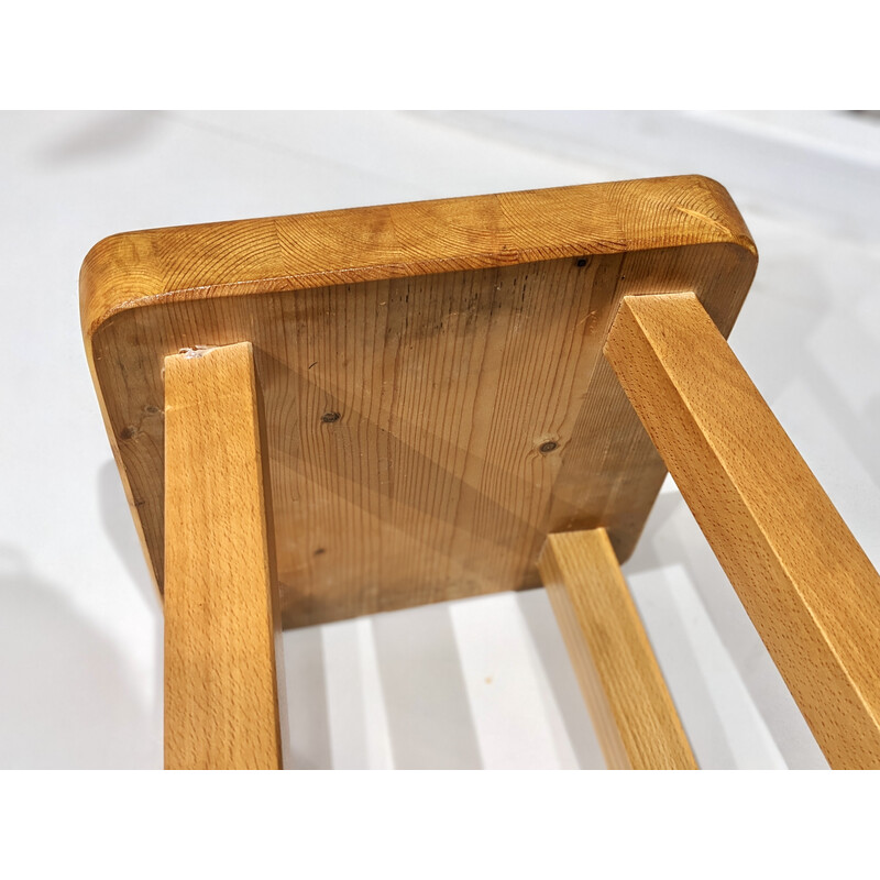 Vintage stool in pine wood, Charlotte Perriand selection for Les Arcs