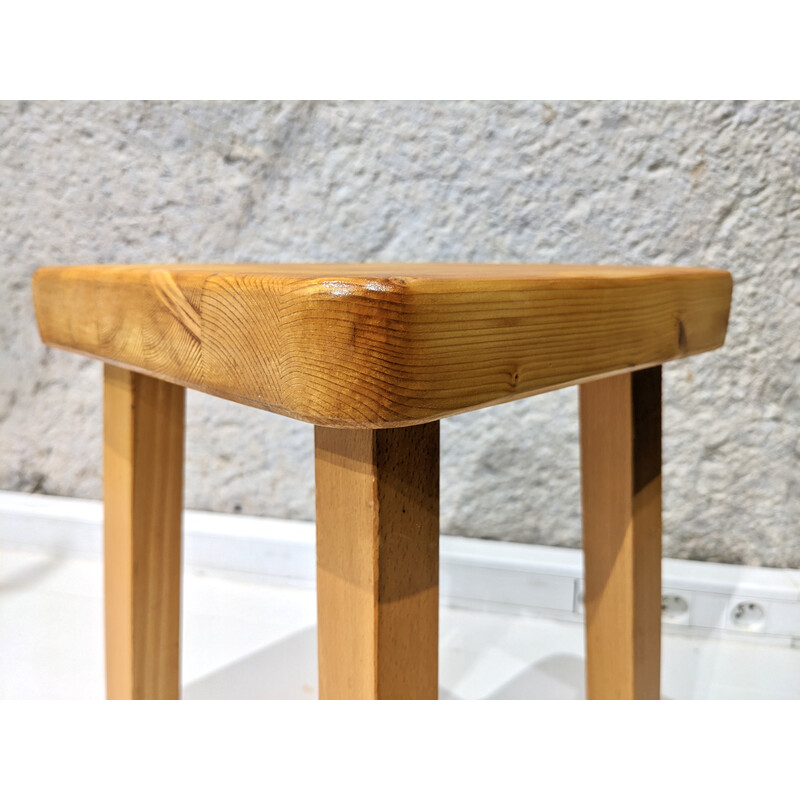 Vintage stool in pine wood, Charlotte Perriand selection for Les Arcs