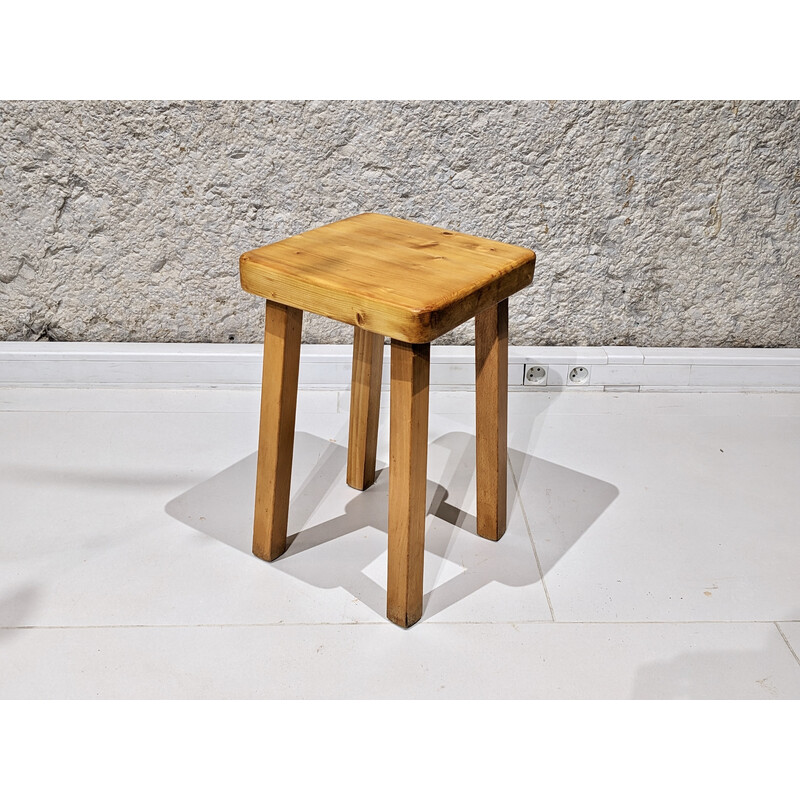 Tabouret vintage en bois de pin, sélection Charlotte Perriand pour Les Arcs