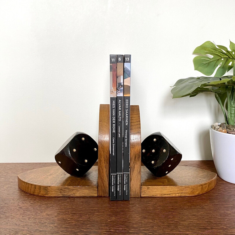 Pair of vintage Arts and Crafts dice bookends, Belgium 1920-1930s