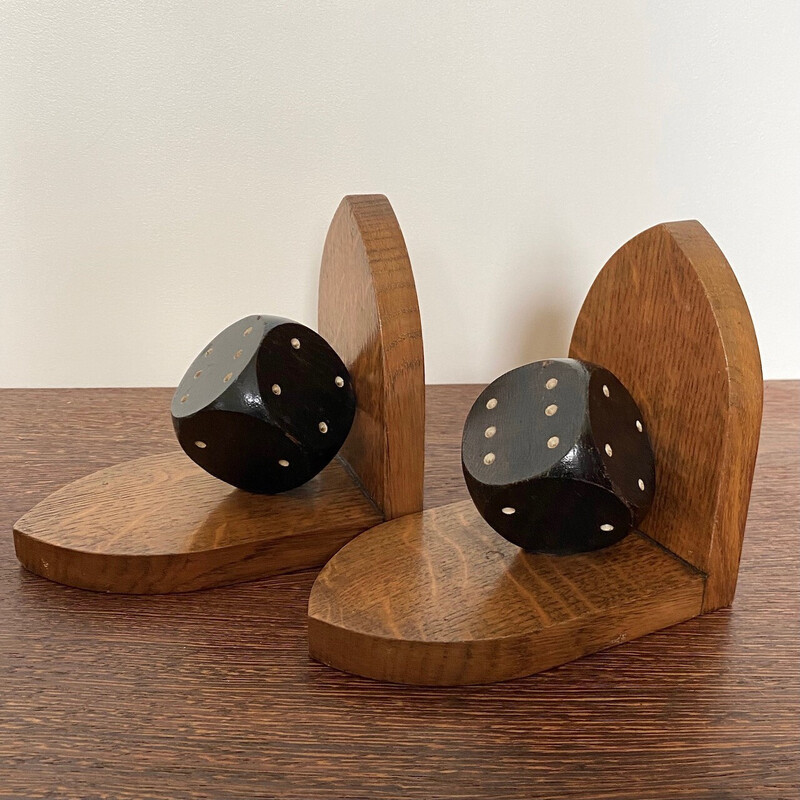 Pair of vintage Arts and Crafts dice bookends, Belgium 1920-1930s