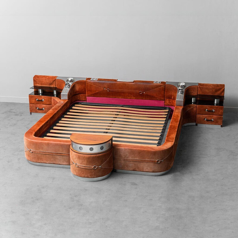 Vintage pink double bed by Luigi Radaelli for Ditta, 1970