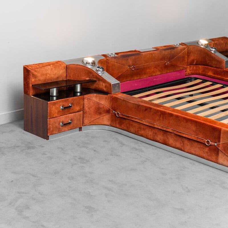 Vintage pink double bed by Luigi Radaelli for Ditta, 1970