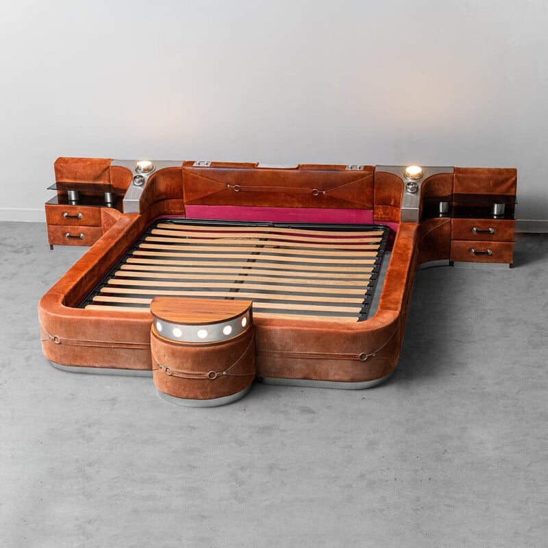 Vintage pink double bed by Luigi Radaelli for Ditta, 1970