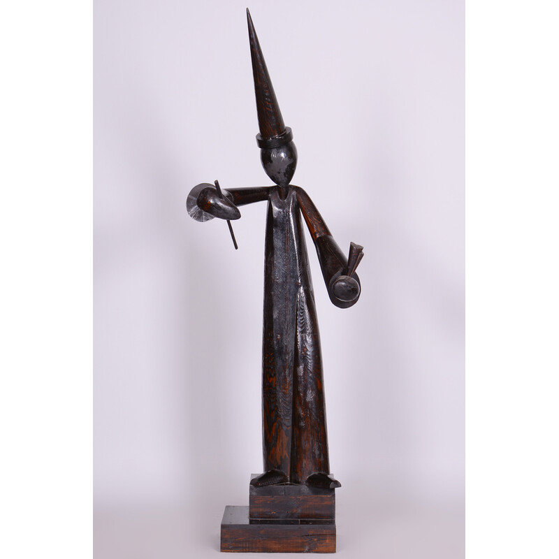 Estatua Art Déco vintage de madera, República Checa años 20