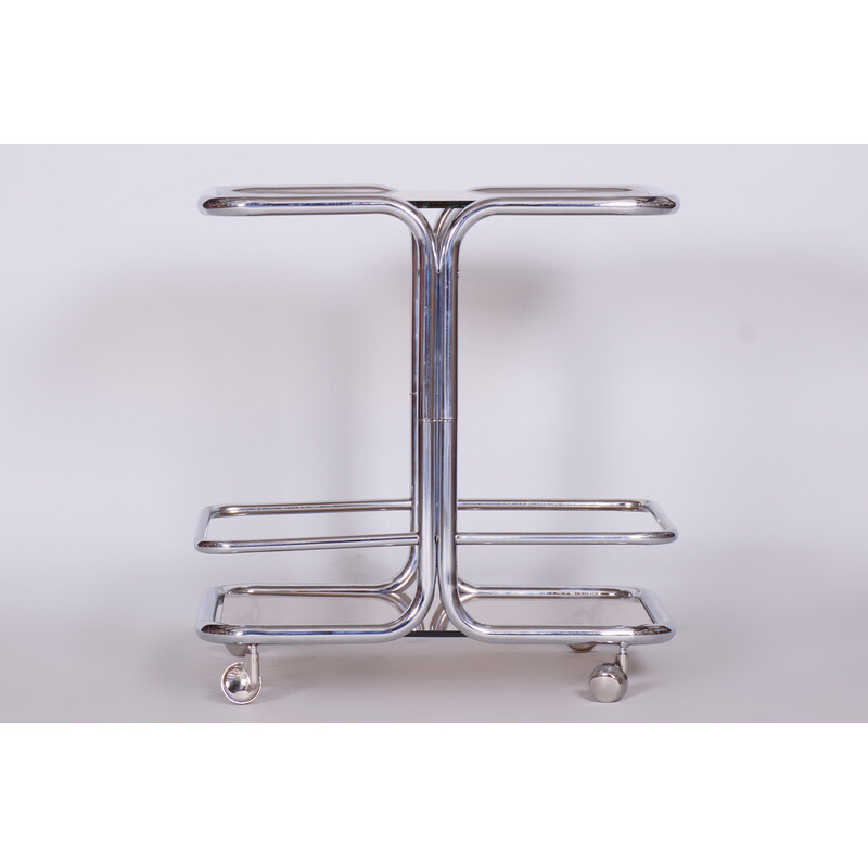 Mid-century chrome and smoked glass serving trolley, Czechia 1960s