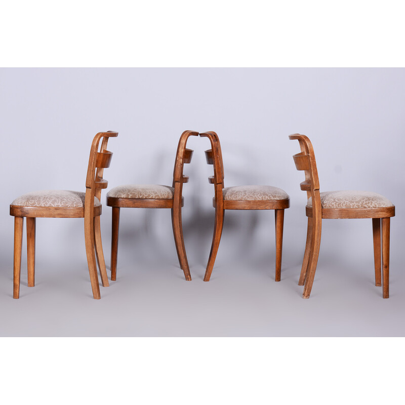 Ensemble de 4 chaises Art Déco vintage en bois de hêtre et noyer par Thonet, Tchécoslovaquie 1930