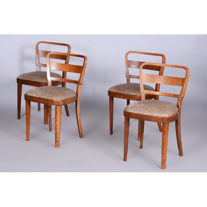 Set of 4 vintage Art Deco chairs in beechwood and walnut by Thonet, Czechia 1930s
